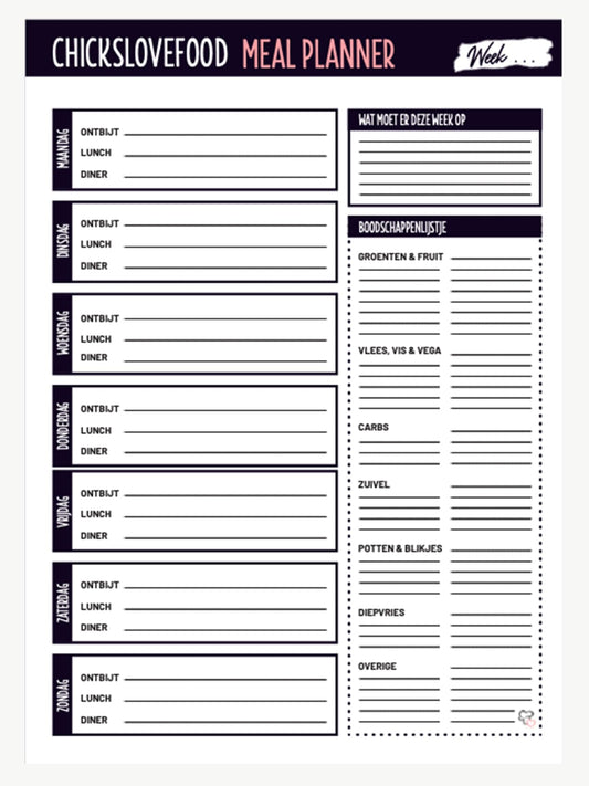 De Chickslovefood Digitale Meal planner - kalender